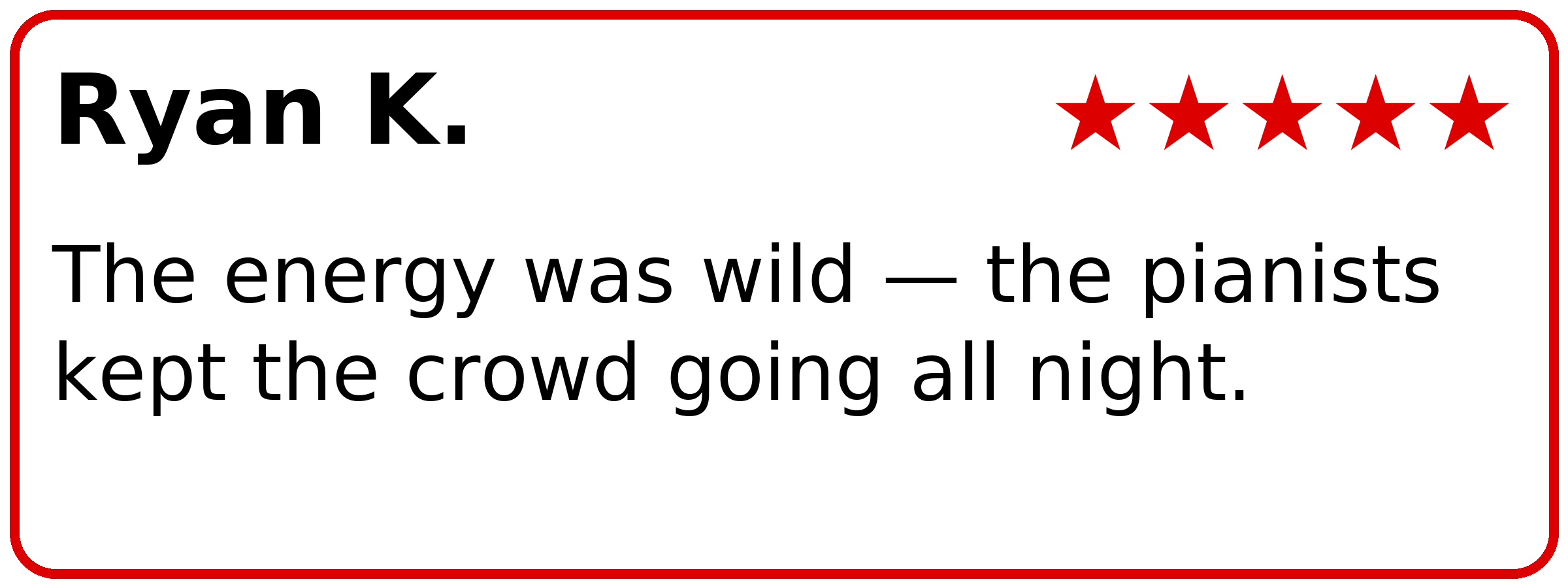 Customer review of PianoPiano Dueling Piano Bar